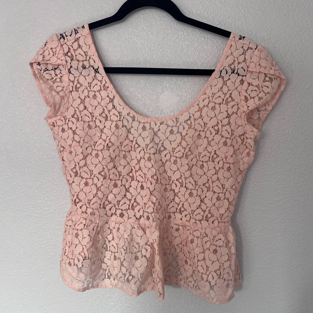 Pins & Needles Peach Lace Babydoll Top Size Small